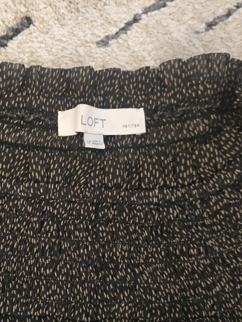 LOFT Black Speckled Smocked-Neck Blouse - Picture 2 of 7